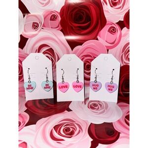 Conversation Heart Earrings Be Mine Love Hug Me Valentine's Day Pastel Colors